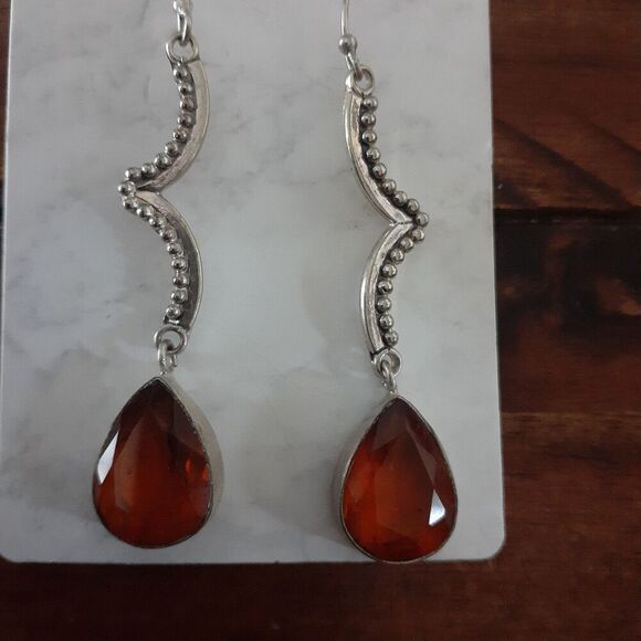 925 Sterling Silver Dangle Earrings Brown Stone Chandelier Pierced - Picture 2 of 5